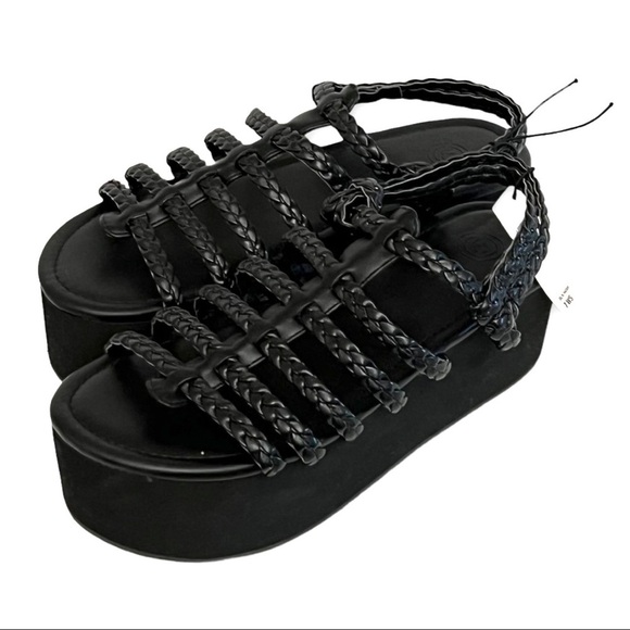 Urban Outfitters Black Braided Platform Fisherman Sandal Shoes Sz 9 New - Picture 4 of 8